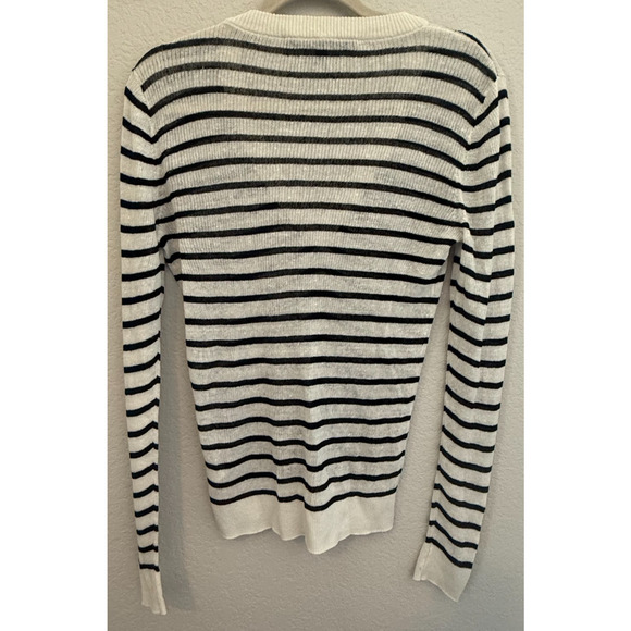 Veronica Beard Jeans Women's White Black Dean Striped Linen V-Neck Sweater Sz M - Picture 6 of 6